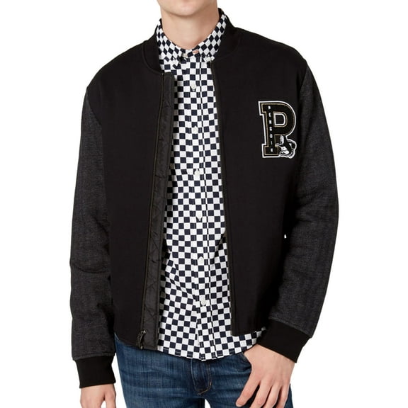 Penguin Mens Chevron Varsity Jacket, Black, Large