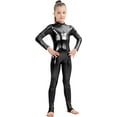 thumbnail image 1 of Girls Shiny Metallic Long Sleeve Unitard Spandex One Piece Wet Look Kid Bodysuit, 1 of 5