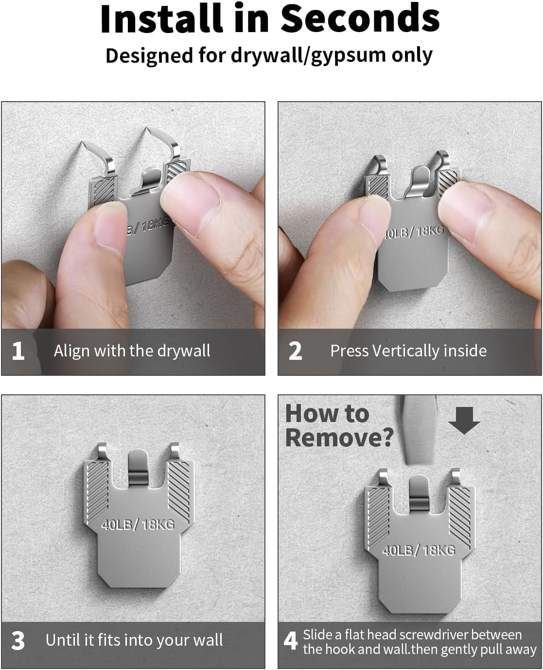 Drywall Picture Hangers Claw: Heavy Duty Damage Free Wall Hanging Hooks - Art Mirror Photo Painting Frame Sawtooth Wire D Ring Hanger Kit