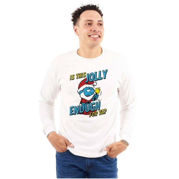 Grumpy Smurf Jolly Enough Xmas Santa Long Sleeve TShirt Men Women Brisco Brands M