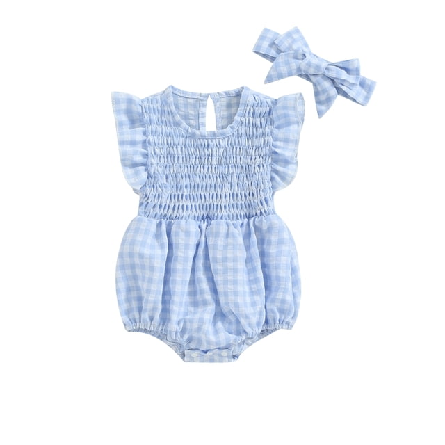xiaxaixu Bébé Filles Été Casual Romper Manches Courtes Volants Plaid à Col Rond avec Bandeau