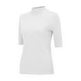 thumbnail image 5 of YEJIMAN White V Neck T Shirts For Women, Knitting Cotton Oversized Tshirts For Women, Women's Sweater Slim Fit Half Neck 5 Five Point Mid Sleeve Base Sweater Top, 5 of 9