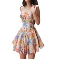 thumbnail image 2 of Coduop Women's Summer Floral Ruffle Mini Dress Sleeveless Spaghetti Strap A Line Short Dress, 2 of 7