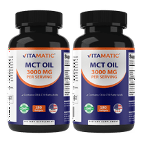 Vitamatic 2 Packs MCT Oil Capsules 3000 mg per Serving - 180 Softgels - from Coconut Oil - Contains 55% caprylic Acid C8 and 40% capric Acid C10 (Total 360 Softgel)
