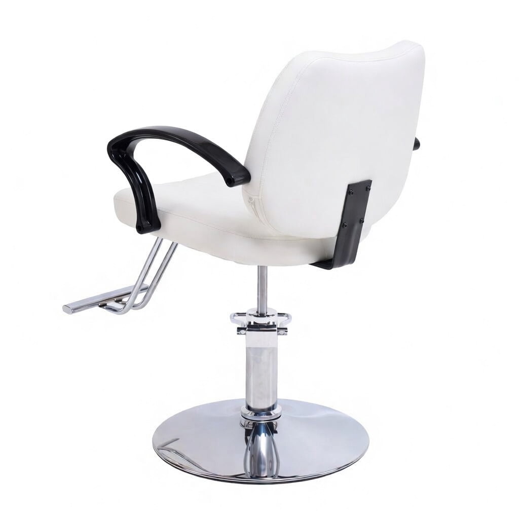 Hydraulic Barber Styling Chair with 360-Degree Swivel and Chrome Base, Heavy-Duty Beauty Salon Chair with PU Leather Upholstery, White