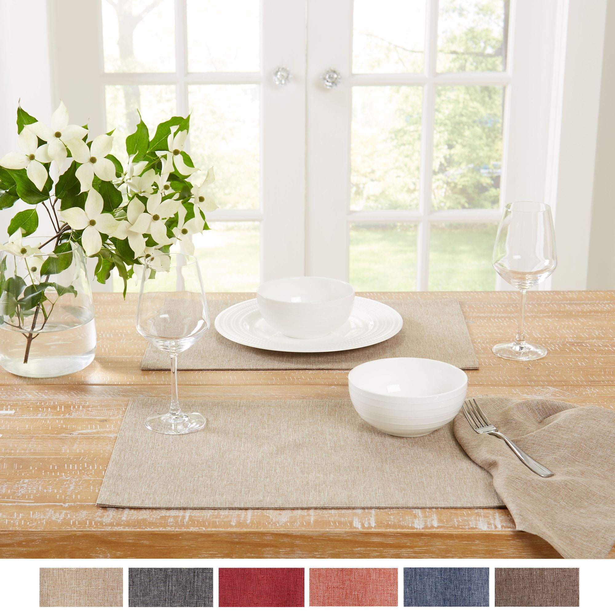 TOWN & COUNTRY LIVING Somers Reversible Placemat 4-Pack Set, Natural Beige, 13"x17.5"