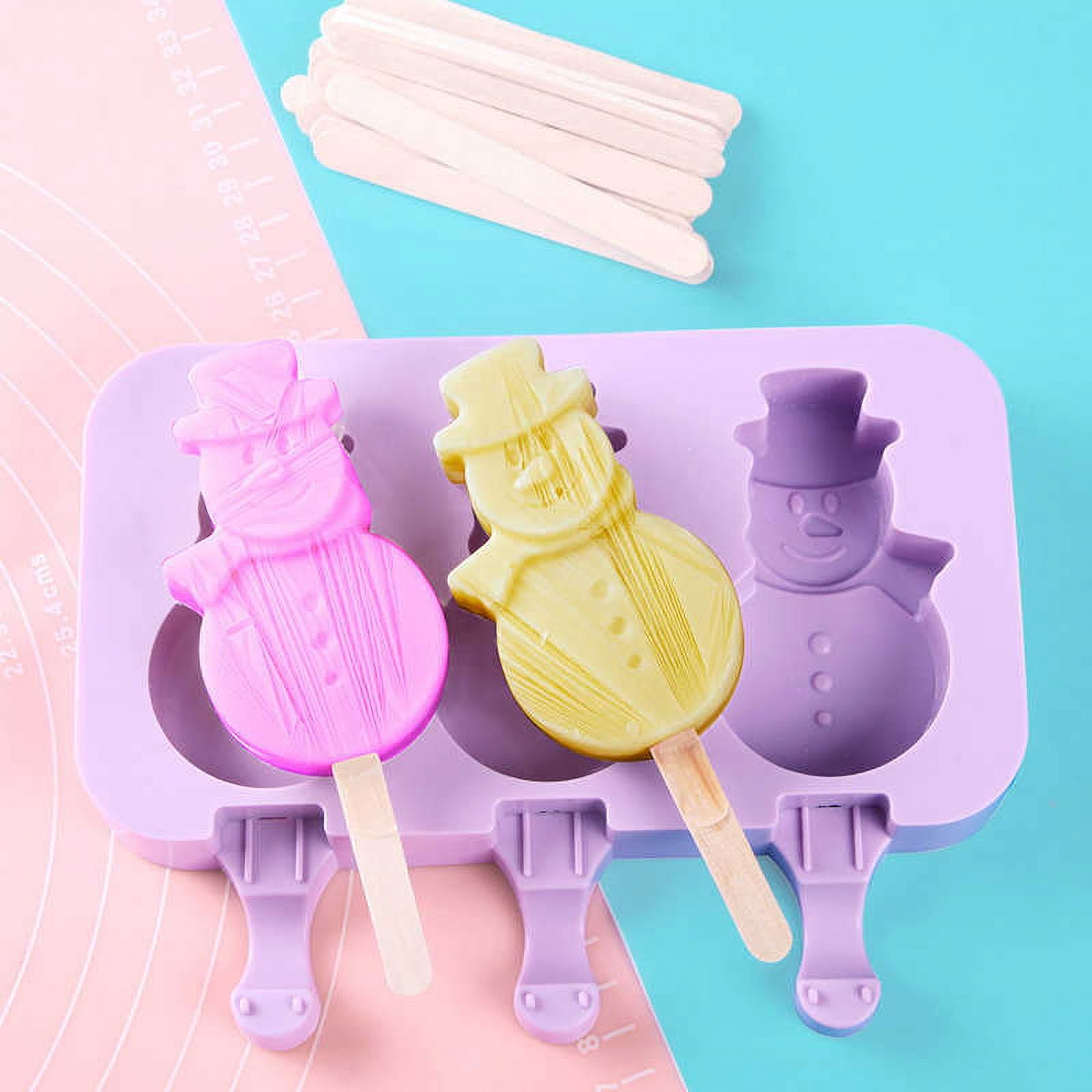 MENARDMD Silicone Popsicle Molds with Lid,Ice Cream Mold for Kids Homemade Ice Cream Makers Mold with 50 Wooden Sticks, Snowman, Size: As Shown, Purple