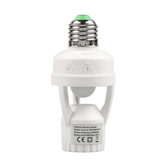 E27 Motion Sensor Light Bulb Holder, Intelligent PIR LED Lamp Base with 10-300s Delay, 6M Sensing Distance, Automatic On/Off for Indoor/Outdoor Use