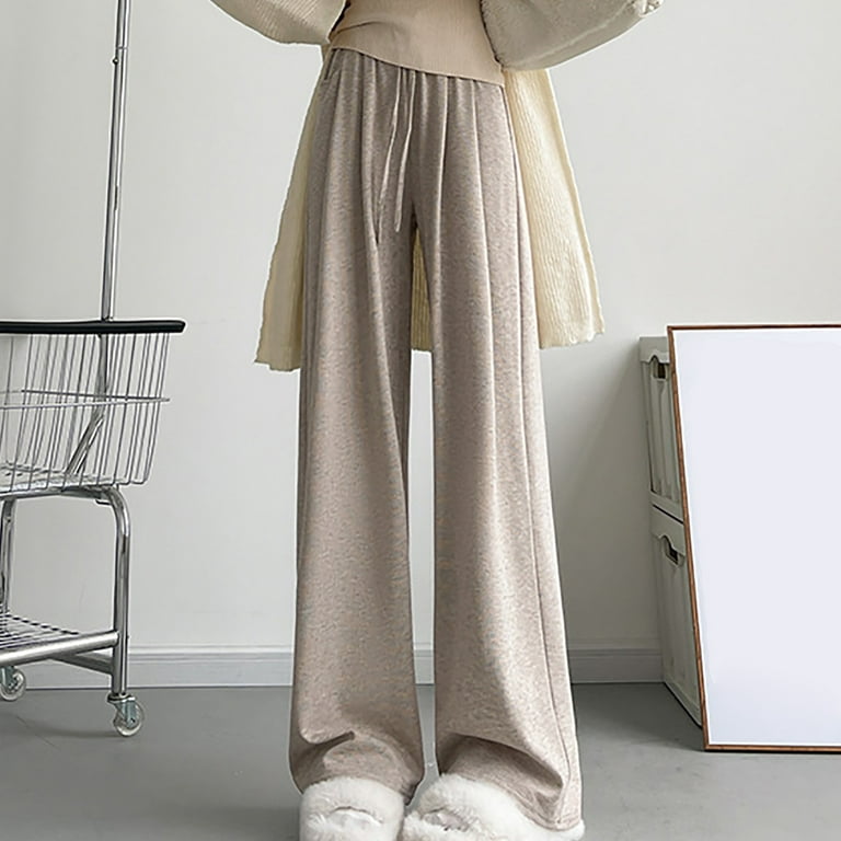 Aueoeo Cotton Fleece Lined Sweatpants Women Drawstring Straight Leg Casual  Lounge Sweat Pants for Women