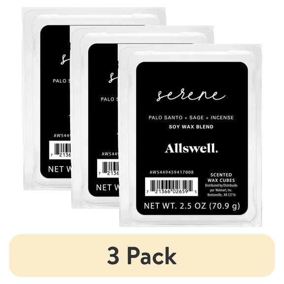 (3 pack) Allswell 6 Cube Wax Melts, Serene (Palo Santo + Sage + Incense), 2.5 oz