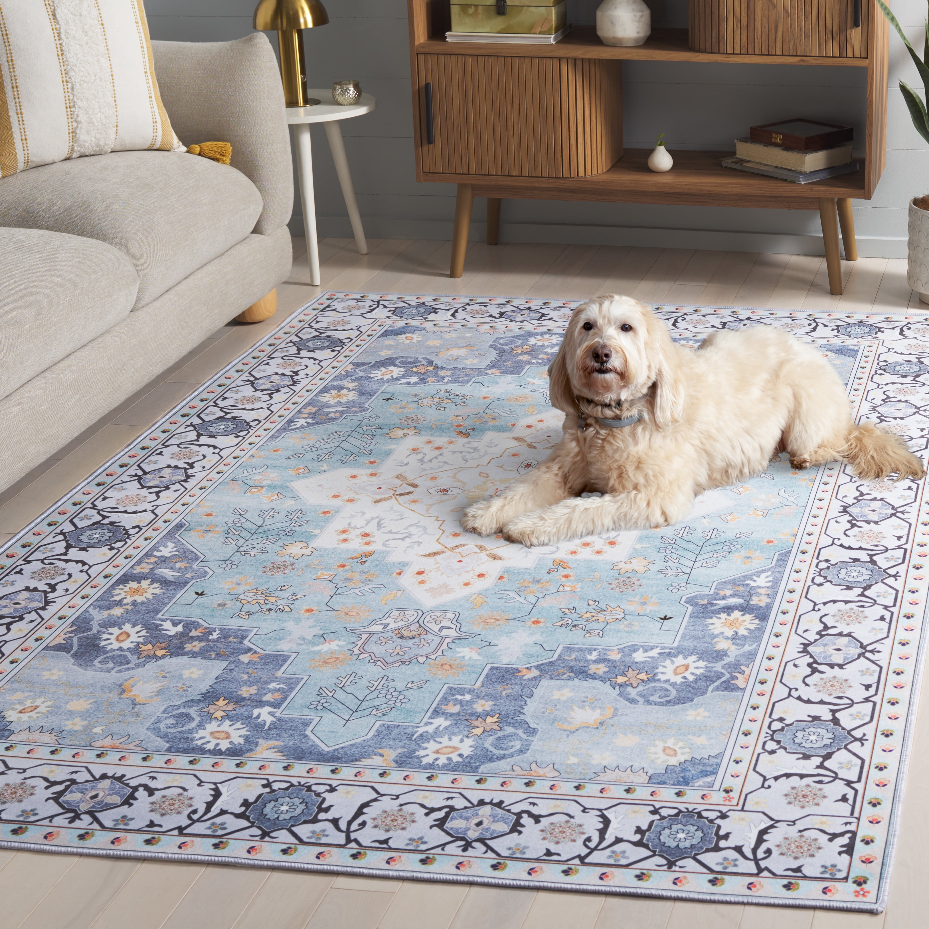 Safavieh Tucson Nazca Oriental Machine Washable Area Rug, Aqua/Light Blue, 8' x 10'