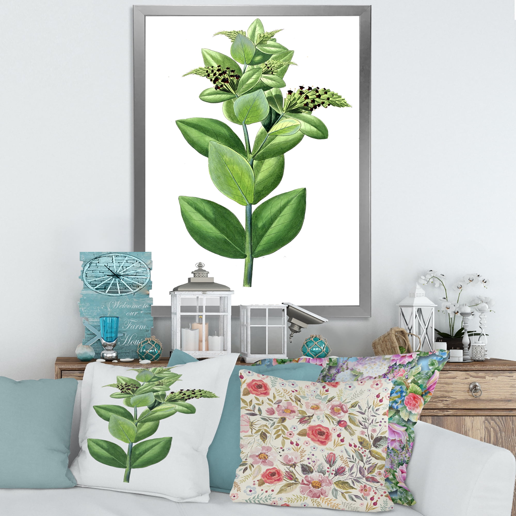Designart 'Ancient Green Leaves Plants VI' Traditional Framed Art Print