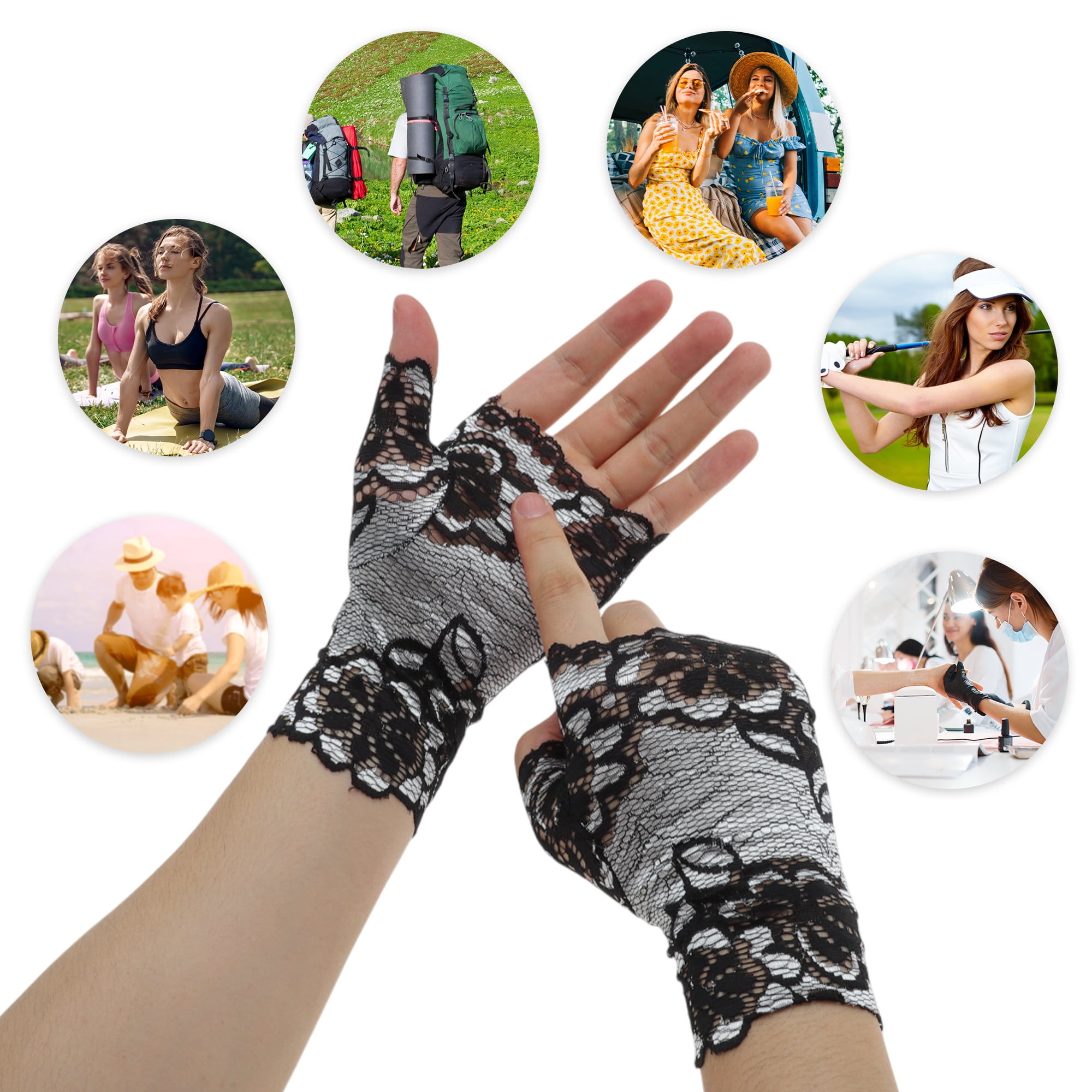 Unique Bargains Breathable Flower Manicure Gloves 1 Pair Silver Tone， Gray