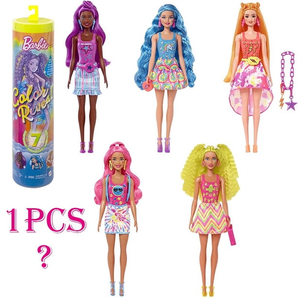 Muñeca Barbie Original, serie Neon Tie-Dye con estampado Tie-Dye, cambio de Color, sorpresa, juguetes para niños, regalo arcoíris Fivean unisex