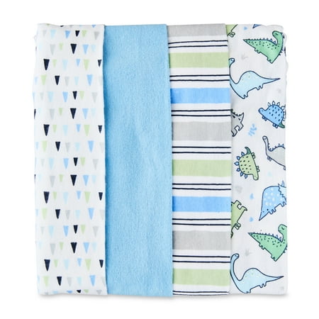 Parent's Choice Cotton Flannel Receiving Blankets for Baby Boys, Dinosaurs, 4 Pack