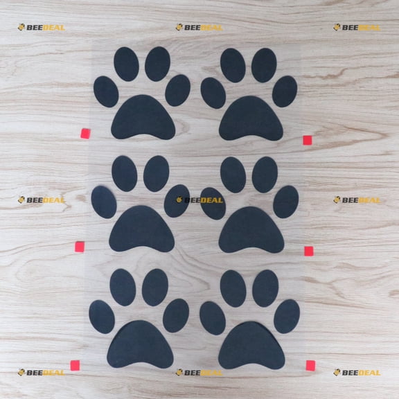 Cat Paw Footprint Print Track Vinyl Decal Sticker - 6 Pack Black, 4 Inches - No Background for Car Boat Laptop