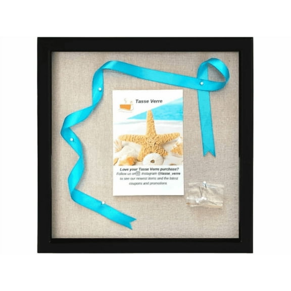 Tasse Verre 10x10 Black Display Shadow Box (1-Pack) Frame w/Linen Background and 16 Stick Pins - Ready to Hang Shadowbox Picture Frame