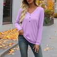 thumbnail image 3 of ClodeEU Womens Long Sleeve Shirts, V Neck Button Henley T Shirts ,Casual Pullover Lightweight Tunic Blouse Purple,Womens Plus XXL, 3 of 7