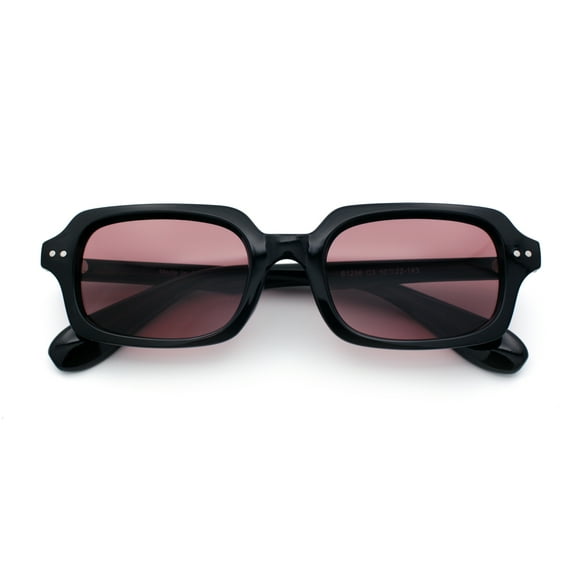 Hipster Narrow Rectangle Hustler Pop Color Lens Mid Temple Sunglasses Black - Burgundy