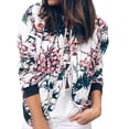 thumbnail image 2 of Veste Bomber Rétro à Fleurs à Fermeture Éclair pour Femmes Dames Manteau Décontracté Vêtement d'Extérieur, 2 of 7