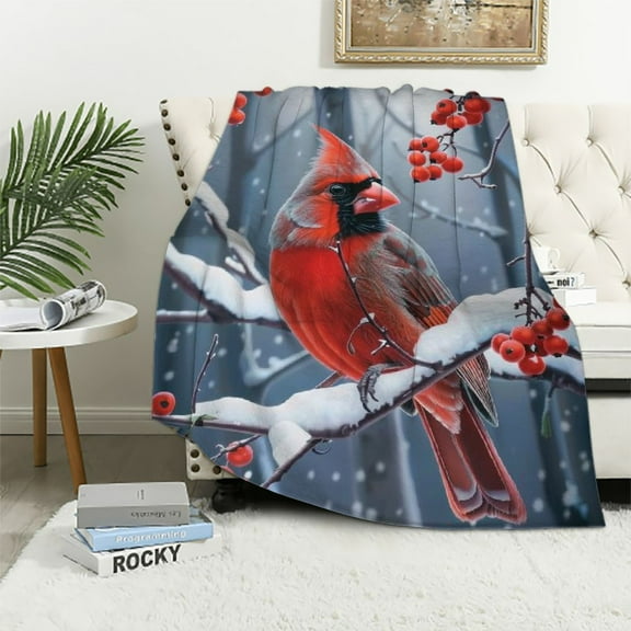 Orinice  Cardinal Blanket Birds Cardinal Gifts Flannel Throw Blanket Snow Winter Soft Warm Fluffy Plush Lightweight Microfiber for Bed Couch Chair Living Room 40x50in
