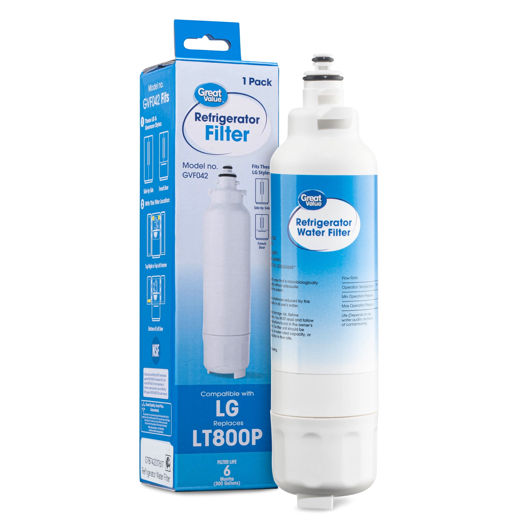Great Value Refrigerator Water Filter Replacement for LG LT800P and Kenmore 9490, 1 Pack