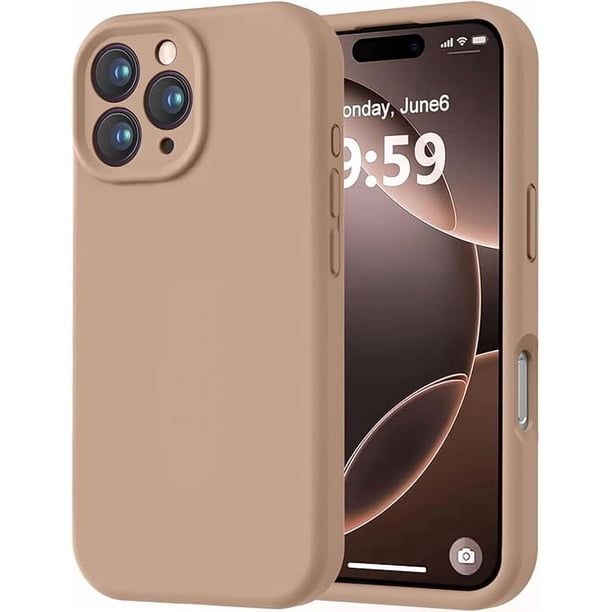 Funda de Silicona Premium, Forro de Microfibra Suave, para iPhone 16 Pro de 6.3 Pulgadas, Marrón Claro