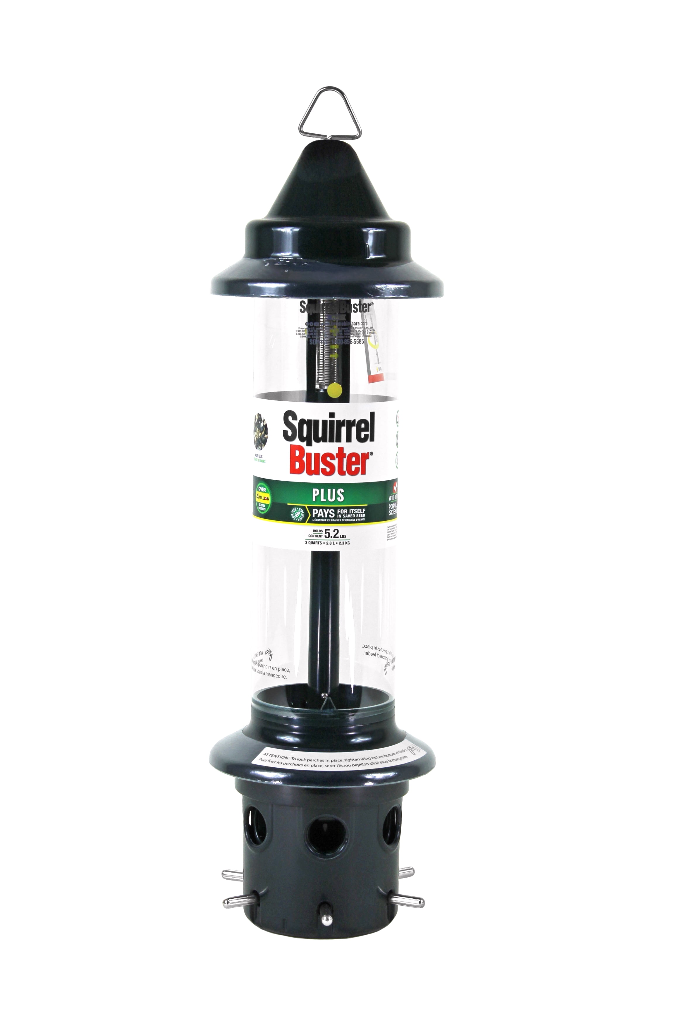 Adjustable 5.1-pound Seed Capacity Pole-mountable POLE ADAPTOR SOLD SEPARATELY Squirrel Buster Plus Squirrel-proof Bird Feeder w/Cardinal Ring & 6 Feeding Ports 