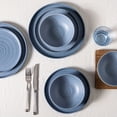 thumbnail image 4 of ALOFMO 12-Piece Mist Blue Ribbed Matte Stoneware Dinnerware Set, Handmade Reactive Glaze Ceramic Plates and Bowls, Service for 4, Microwave & Dishwasher Safe, 4 of 10