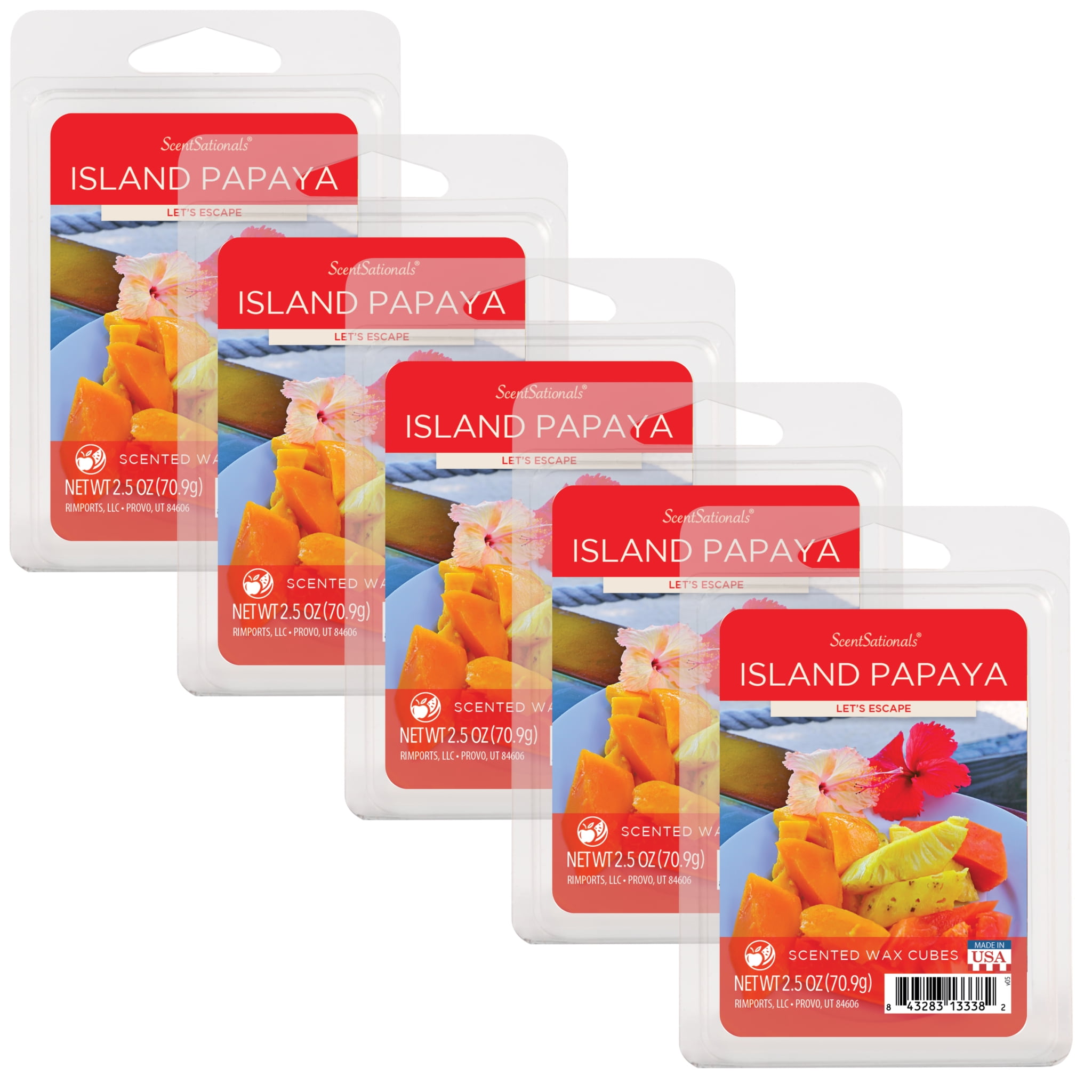 Island Papaya Scented Wax Melts, ScentSationals, 2.5 oz (5Pack