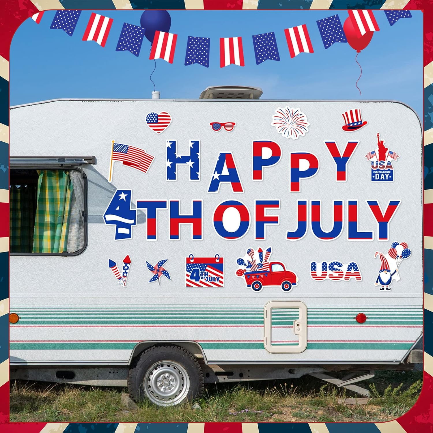 26 Pieces 4th of July Garage Door Magnets Patriotic Garage Door Decoration Independence Day Magnet Decals Flag Truck Gnome Refrigerator Magnetic Stickers for Memorial Day Party Supplies