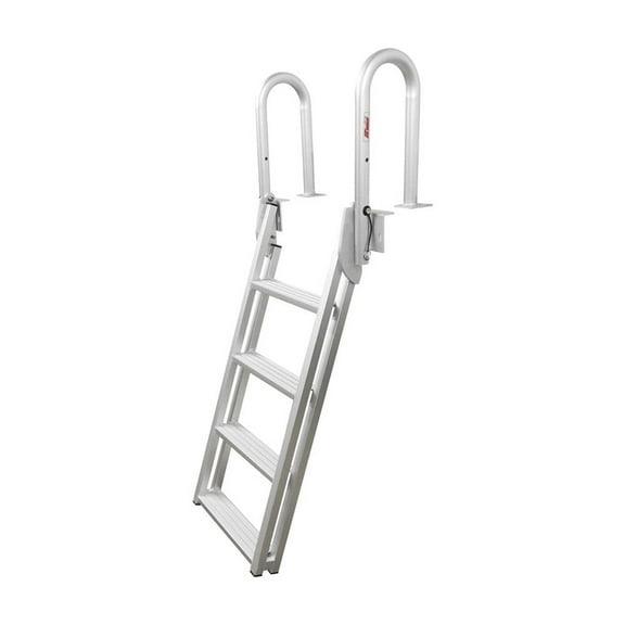 Extreme Max 3005.4227 Heavy-Duty Aluminum Slanted Flip-Up Dock Ladder with Comfort Use Round Tube Frame - 4-Step, 300 lbs. Weight Capacity