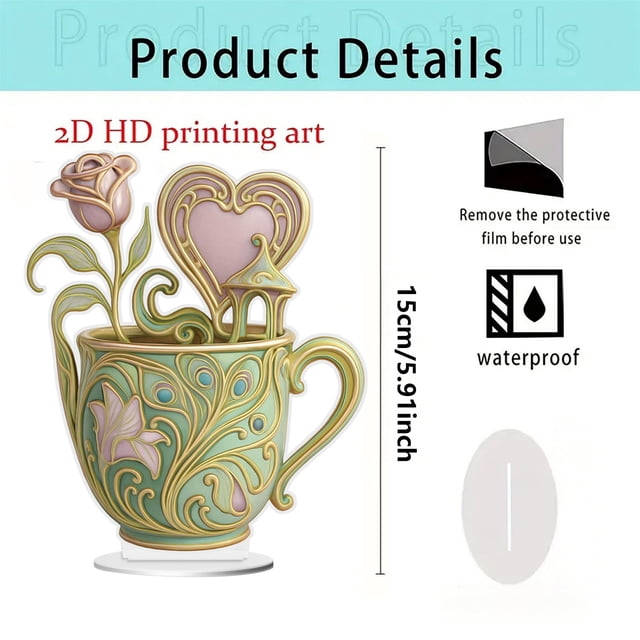 Wozhuo Romantic Tea Cup Acrylic Ornament Gift For Lover Day Easter Home Decor