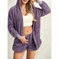 thumbnail image 5 of Biekopu Women Plush Pajamas Set 3 Pieces Loungewear Suits Solid Color Long Sleeve Hoodies Cardigan Tank Tops Shorts Sleepwear Outfits, 5 of 8
