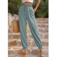 thumbnail image 2 of Women High Waist Long Pants Pure Color Elastic 2 Pockets Simple Comfortable Solid Color Ankle Tie Trousers for Daily Life Workouts, Running, Pilates, 2 of 5