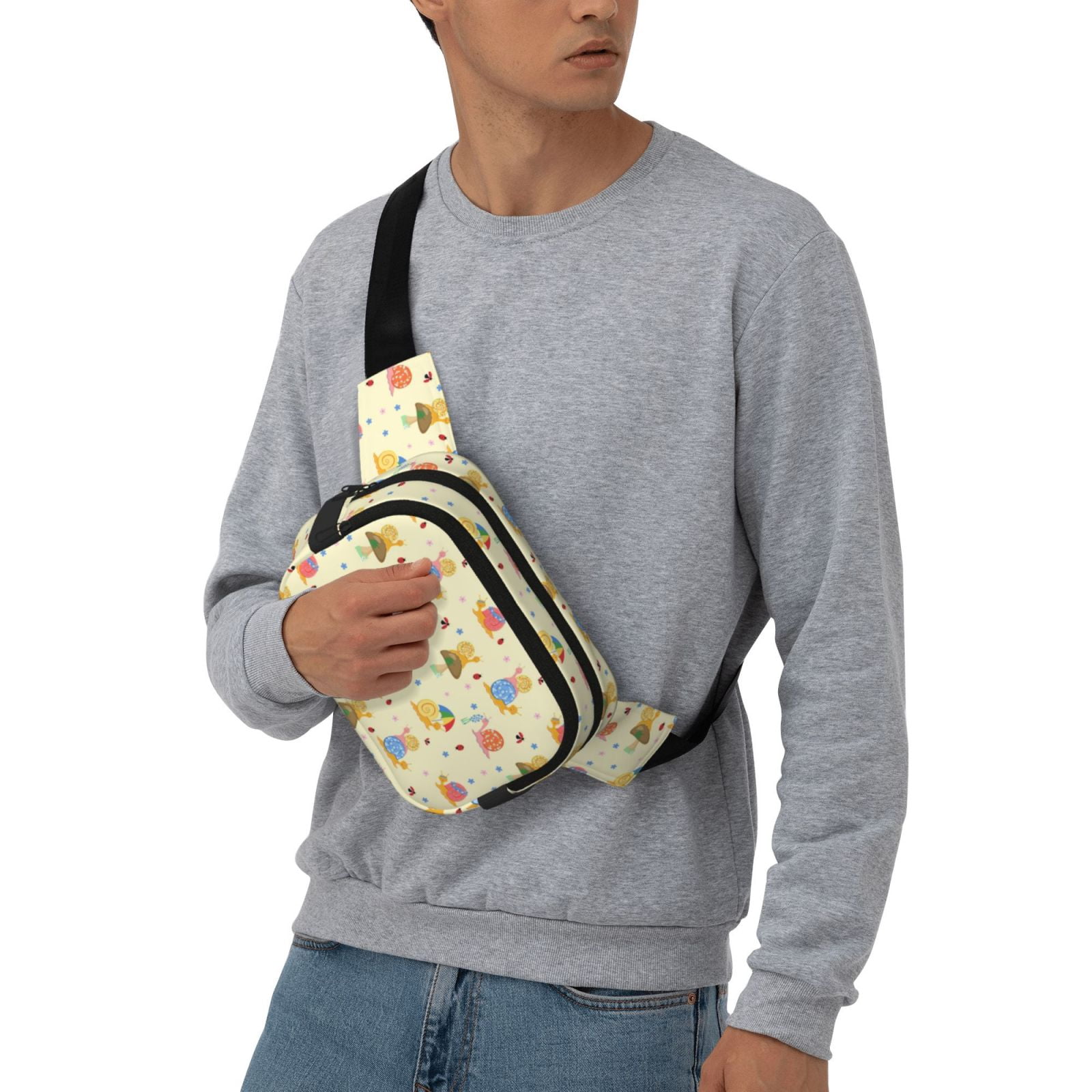 Picia Colorful Cartoon Snail Print Square Double-Layer Waist Bag Mini Adjustable Waist Belt Bag Exercise Running Travel Hiking