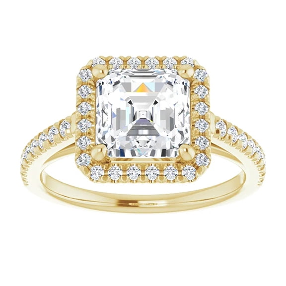 Pompeii 3 1/2Ct Asscher Cut Moissanite & Diamond Halo Engagement Ring in 10k Gold
