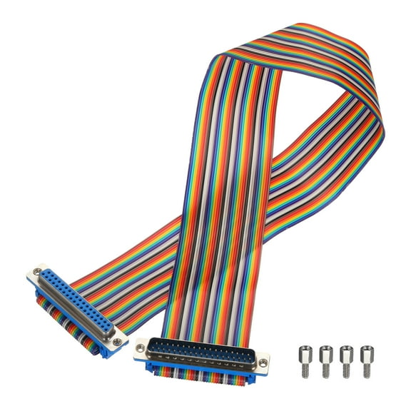 1 Pcs IDC Rainbow Wire Flat Ribbon Cable DB37 Male to DB37 Female 19.7 Inch Length 2.54mm Pitch