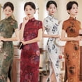 thumbnail image 2 of Vestido cheongsam de primavera y verano, vestido de satén para mujer, moda retro ajustada, disfraces de banquete, 2 of 6