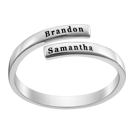 Personalized Women's Sterling Silver or Gold over Silver Engraved Double Name Bypass Ring