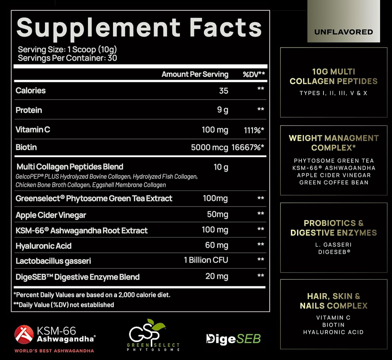 ELMNT Super Collagen Burn - Multi Collagen Peptides Powder for Women w. Apple C Vinegar (Unflavored)