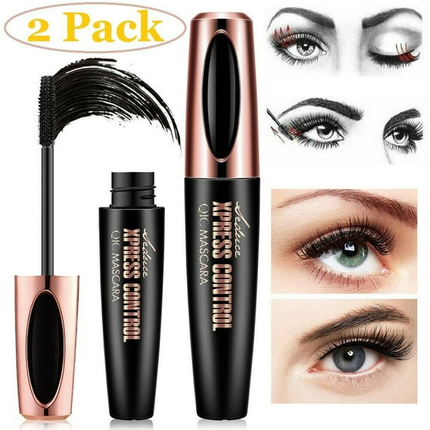 2 Pack Black 4D Silk Fiber Eyelash Mascara Extension Makeup Waterproof