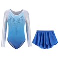 thumbnail image 3 of Ruyang Kids Gymnastics Dance Leotard Sets Girls Long Sleeve Gradient Ballet One‑Piece Shiny Performance Tulle Skirt 5-12 Years, 3 of 9