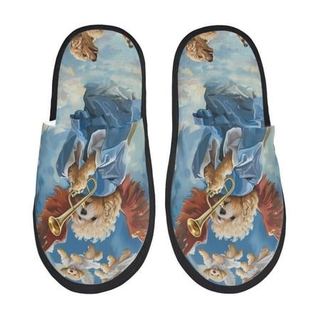 Balery Dog Angel Ascension Slient Indoor Furry Fleece Comfort House Shoes Soft Non-Slip Home Shoes Cotton slippers House Slippers-- Medium