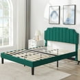 thumbnail image 6 of VECELO Queen Upholstered Platform Bed Frame, Height Adjustable Nailhead Trim Headboard, Easy Assembly/No Box Spring Required, Dark Green, 6 of 9
