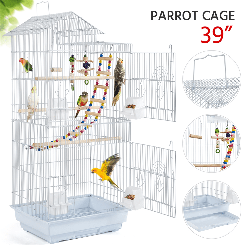 Yaheetech 39''H Metal Parrot Cage Birdcage with Toys & Swing, White