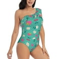 thumbnail image 3 of Fotbe Cherry Strawberry Floral Women's One Piece Swimsuits One Shoulder Swimwear Ruched Tummy Control Bathing Suits Cutout Monokini-Medium, 3 of 7