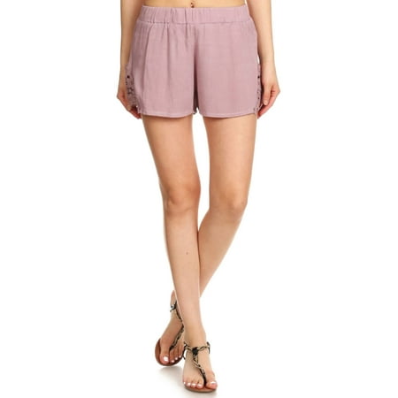 - Women's Floral Lace Chiffon Summer Beach Short Mini Shorts, Mauve, M
