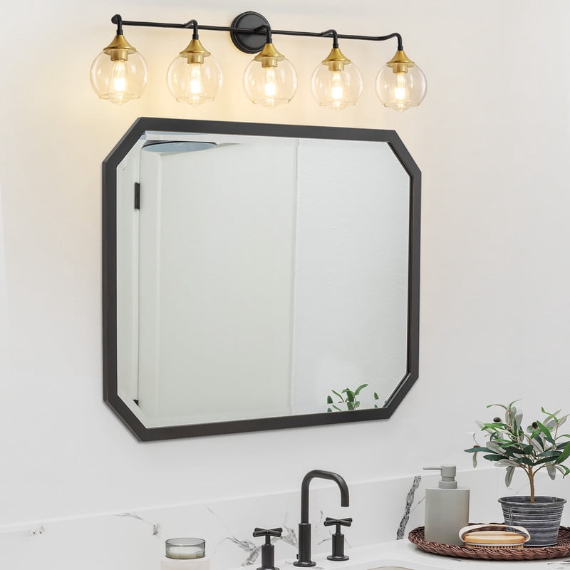 Bathroom Vanity Light with Clear Glass Shade, E26 Base, Bathroom Light Fixtures Over Mirror, Vanity Lights for Bathroom (Exclude E26 Bulb) - Black and Gold, 5-Lights