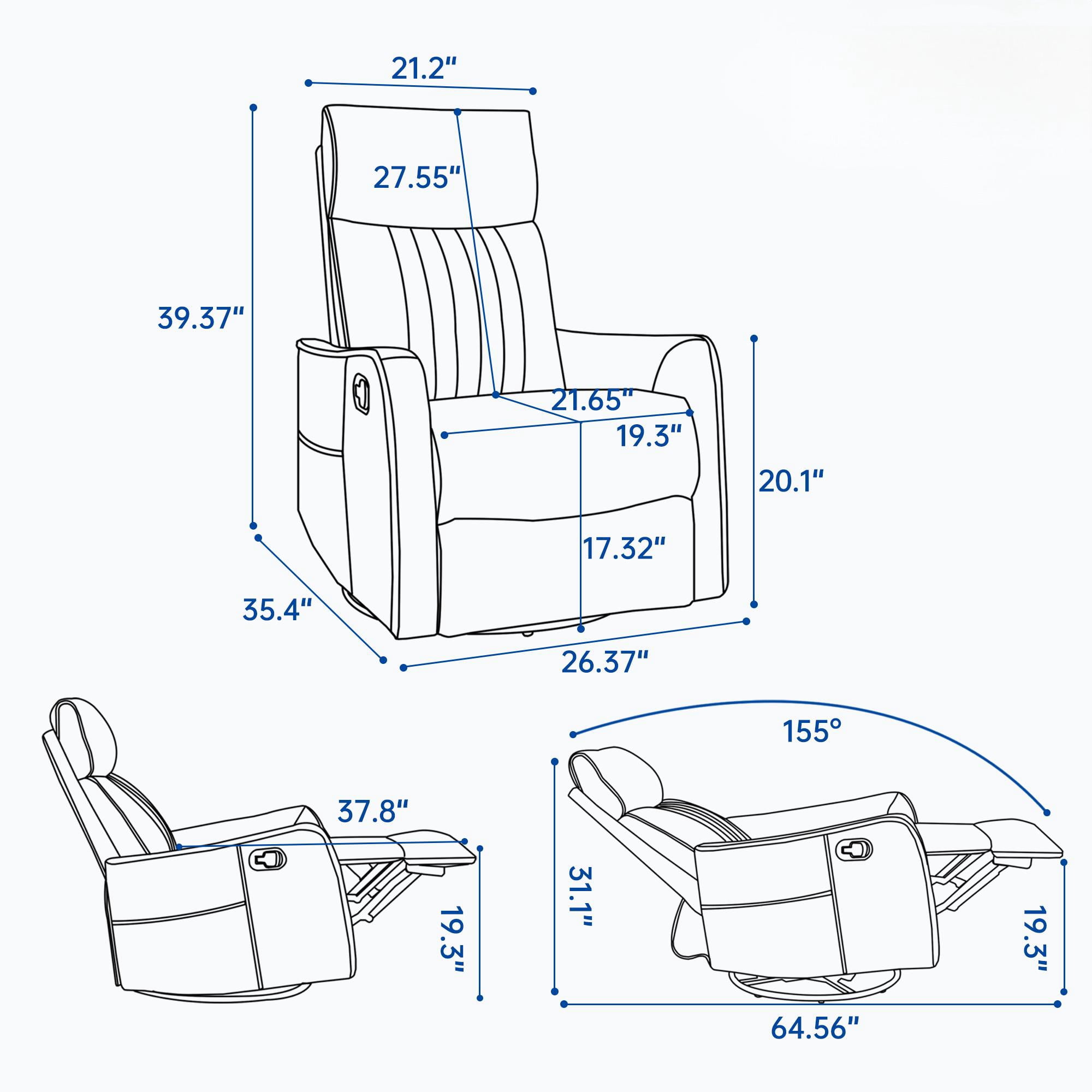 Gewnee 360° Swivel Rocking Recliner with Massage & Heat, Adjustable Reclining Angle, for Living Room & Office，Dark Gray